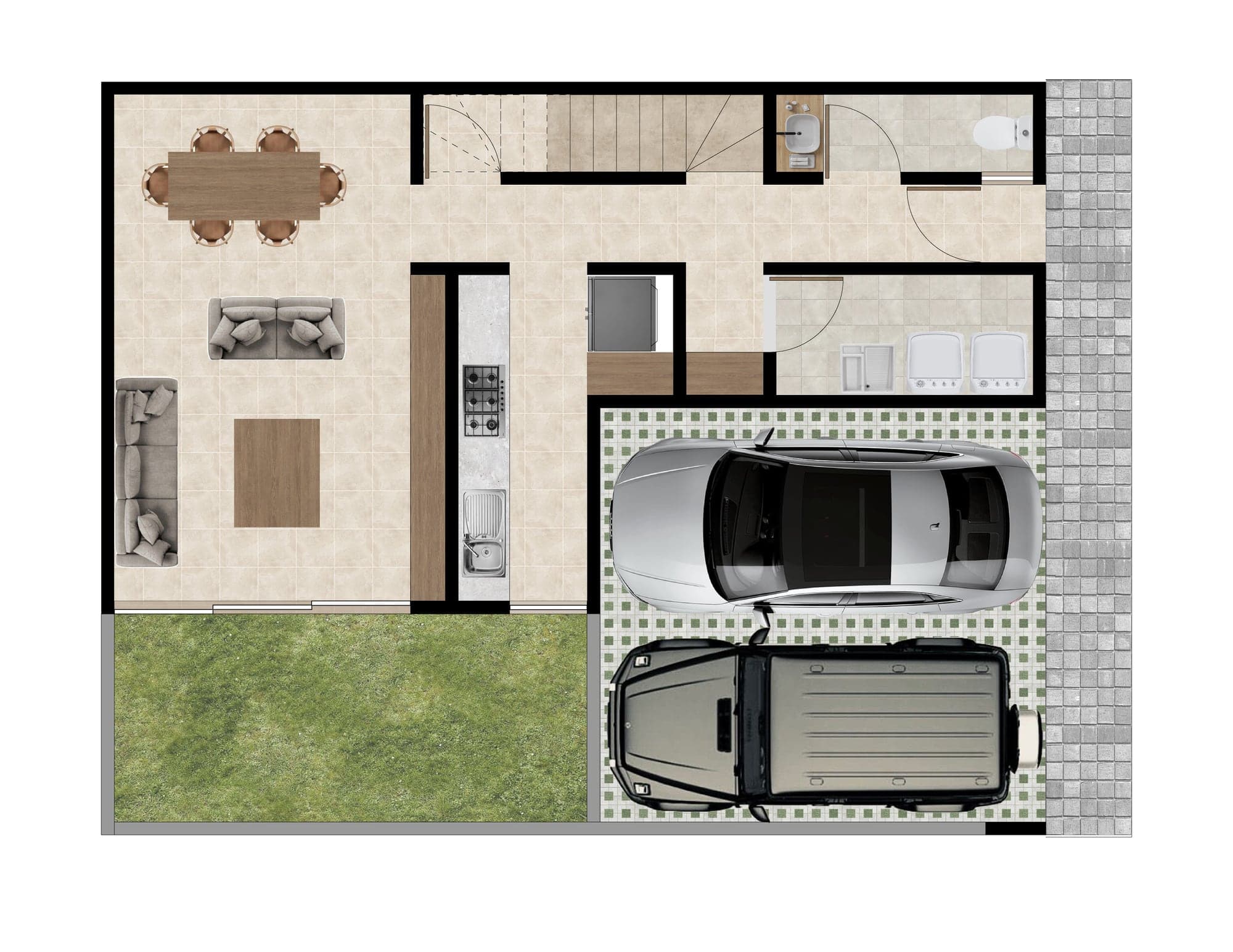 Planta baja de la residencia tipo de Las Encinas, 136 m² de construcción